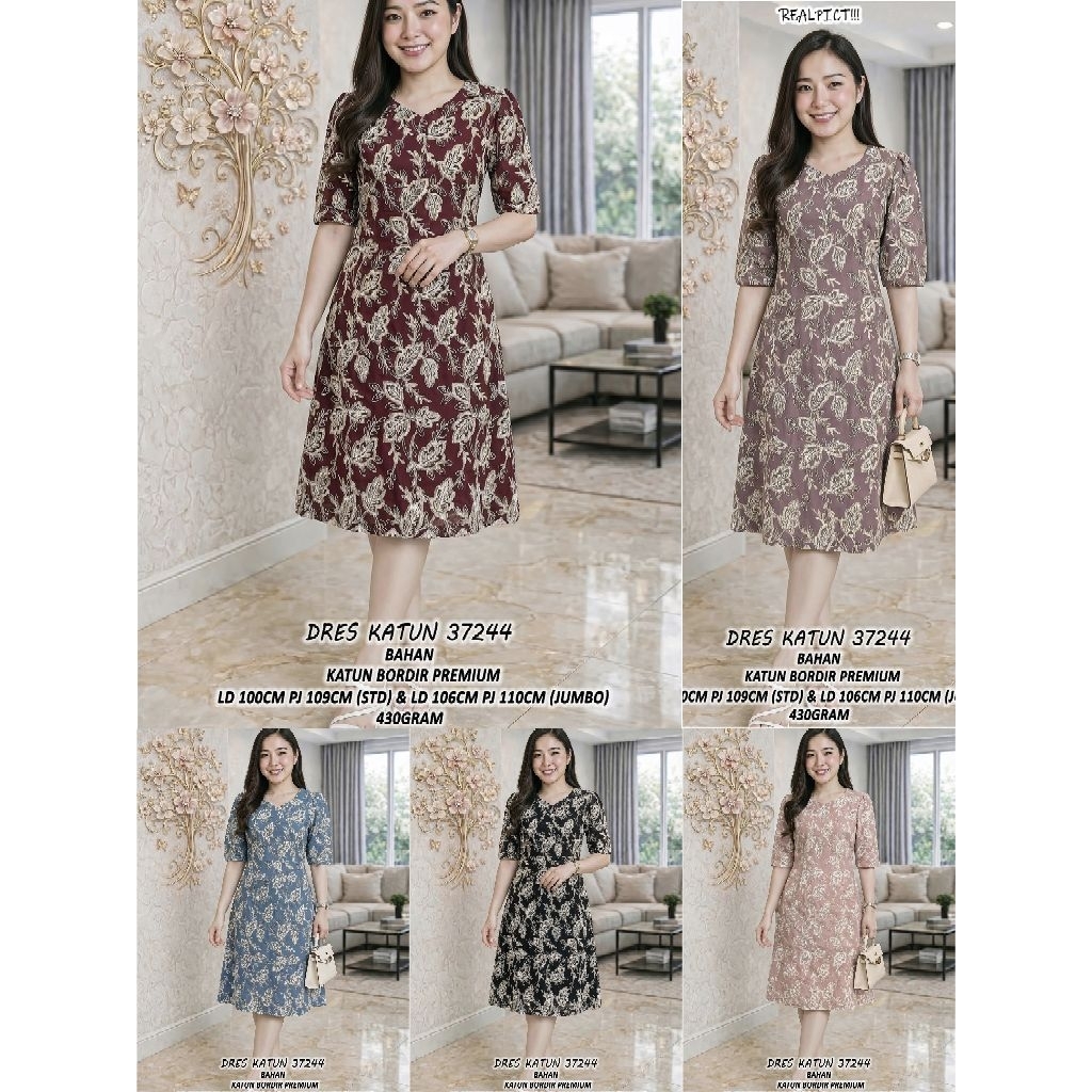 Dress katun bordir bangkok import 395 Gram