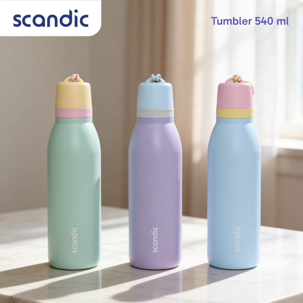 SCANDIC - Pastel Tumbler Stainless 540 ml - Botol Minum Tahan Panas & Dingin, Portable Handle Anti B