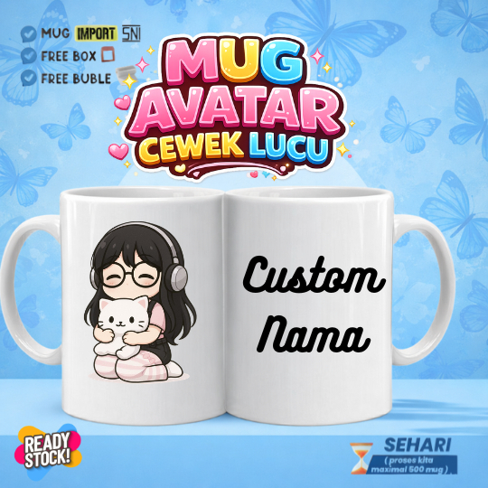 MUG GELAS AVATAR LUCU CUSTOM NAMA / MUG CUSTOM / FOTO JADI AVATAR / MUG CUSTOM MURAH / FREE DESIGN