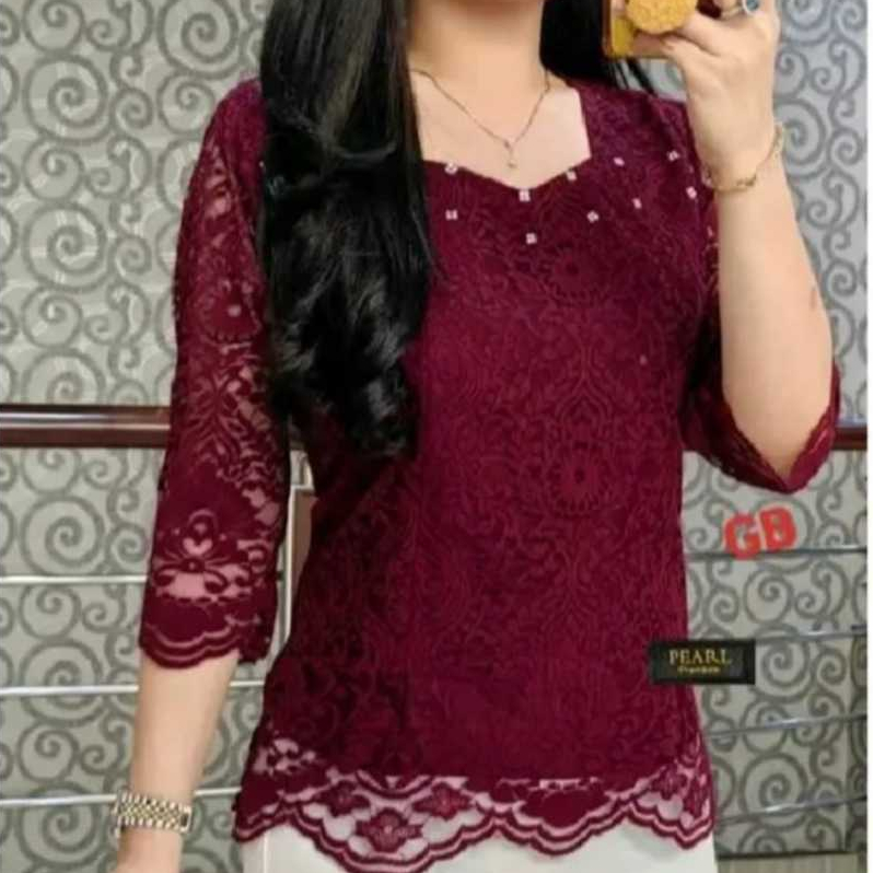 azhalea_Kebaya Brokat Premium Model Tangan Lurus Terbaru Kebaya Brokat Formal Atasan Kebaya