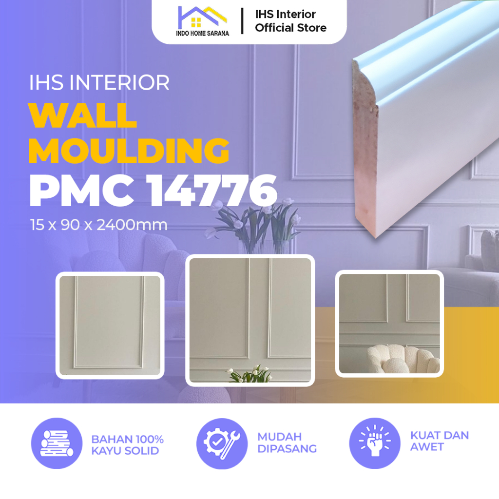 Wall Moulding Lis Kayu PMC 14776 Ukuran 15x90x2400mm - List Profil Dekorasi Dinding Interior Rumah