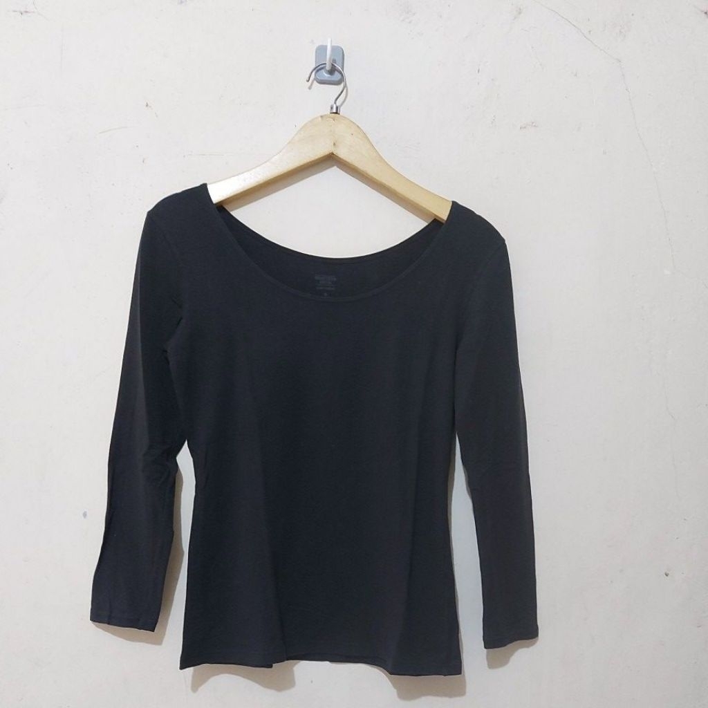 code:M716>Tshirt Heattech extrawarm scoop neck UNI*M