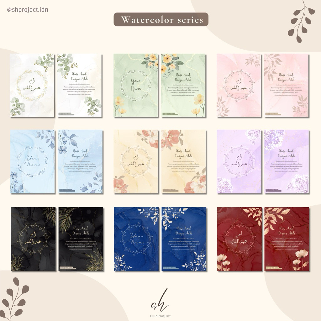 CUSTOM NOTEBOOK & BINDER AESTHETIC WATERCOLOR | COSTOM NAMA | HADIAH CANTIK FEMINIM PREMIUM | Esha P