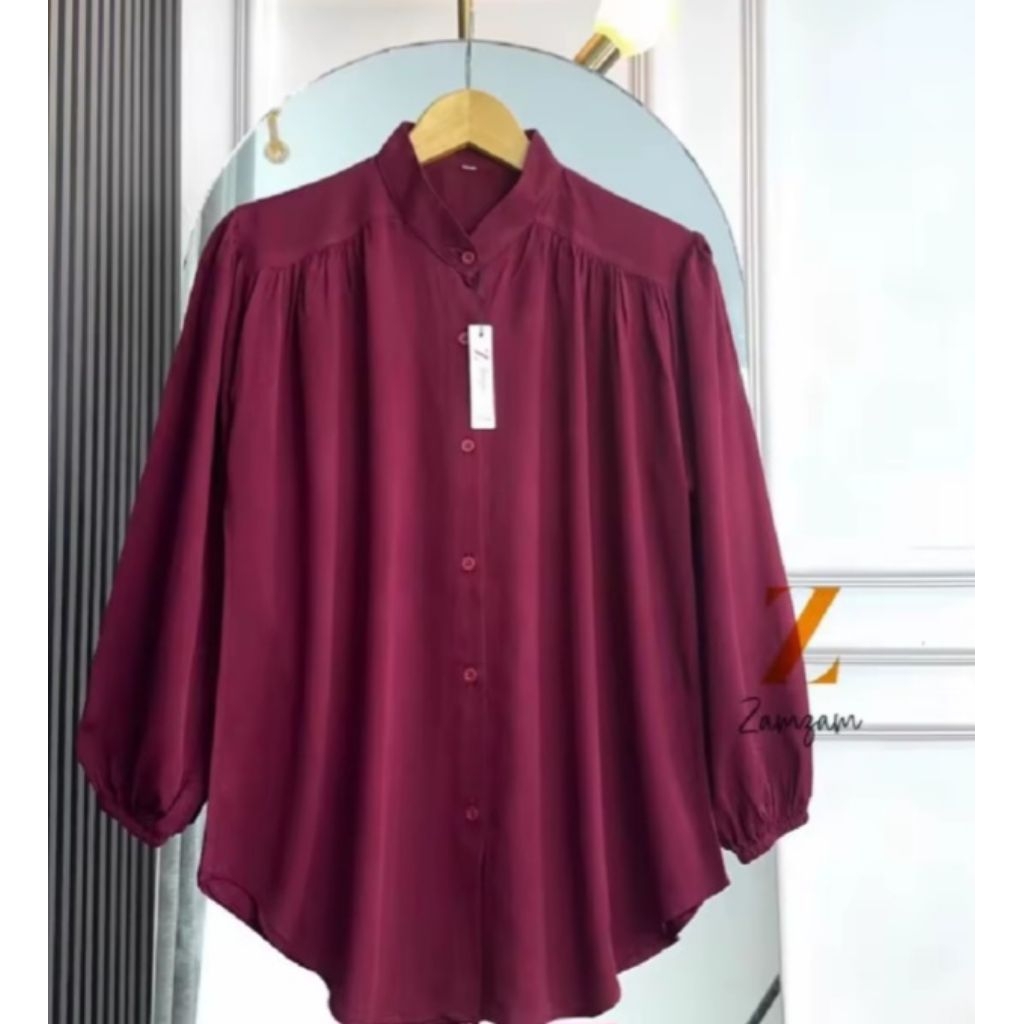Amena Blouse Rayon Twill -  Atasan Kemeja Blouse Wanita Jumbo Rayon Twill Dengan Variasi Lengan kare