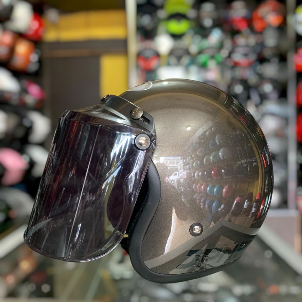 Helm Bogo Jpn Polos Abu Metalik Original Kaca Datar/Cembung Sni
