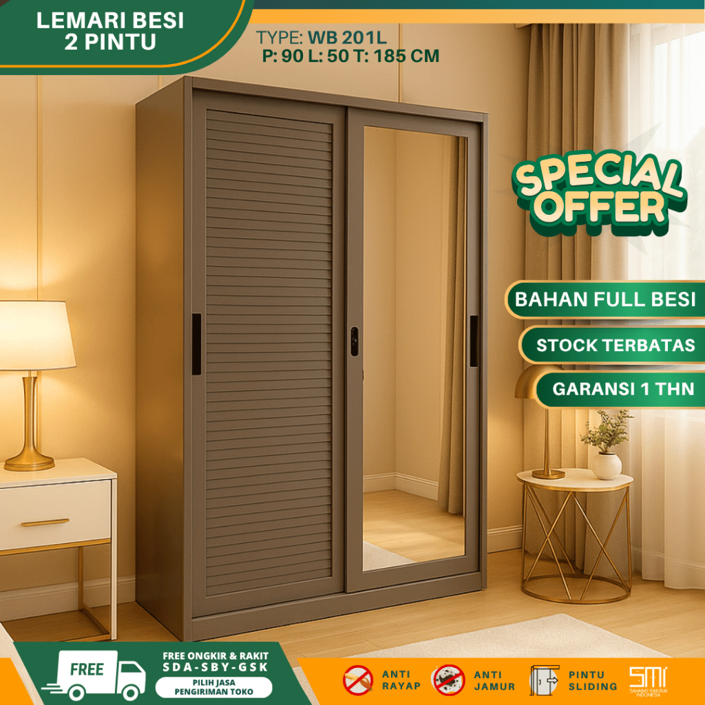 Lemari Besi 2 Pintu - Lemari Baju Besi/Lemari pakaian Besi, Lemari 2 Pintu, Lemari Baju, Lemari Besi