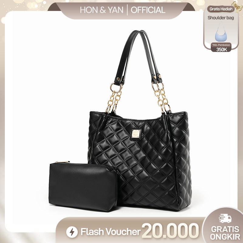 [Free Pouch] Honyan Tas Wanita Jia Totebag Resleting Wanita Import Tas Kuliah Kerja Kantoran Branded