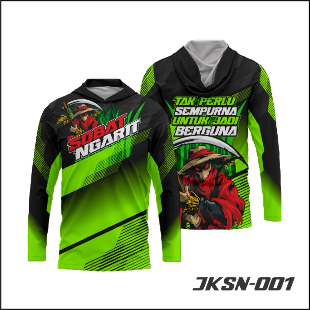 Jersey Baju Kaos Sobat Ngarit Lengan Panjang Kupluk Full Printing