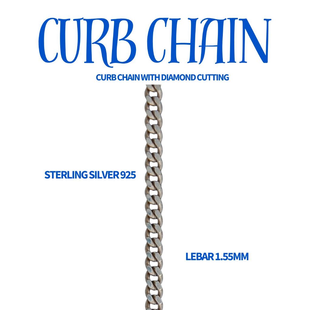 1Meter-Rantai Curb -Curb Chain 1.55mm-Sterling Silver 925- Rantai Perak925-International Grade