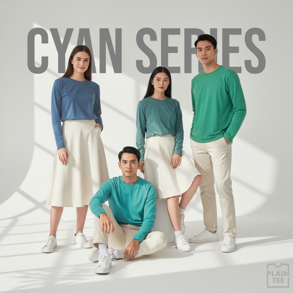 Kaos Polos Basic Lengan Panjang Pria Wanita Cotton Combed 30s Blue / Biru / Cyan / Tosca