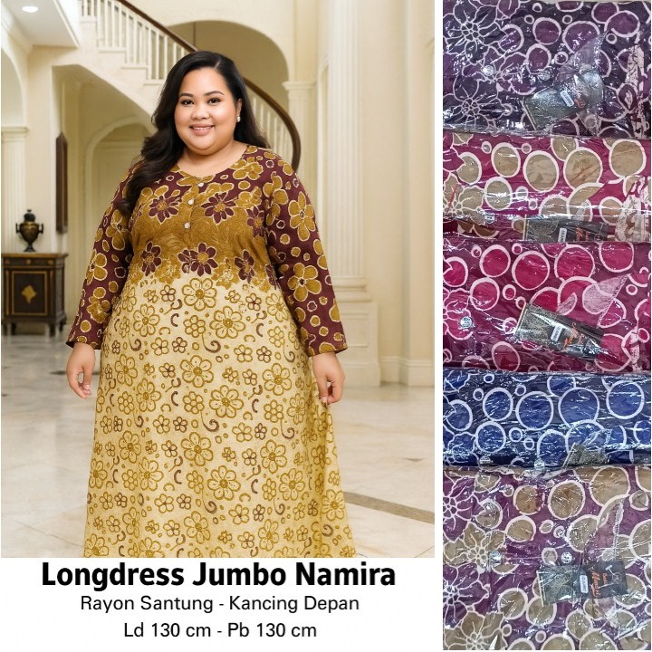 Baju Daster Jumbo Ld 140 Lengan Panjang Daster Panjang Busui Kancing Panjang Semata Kaki / daster pa