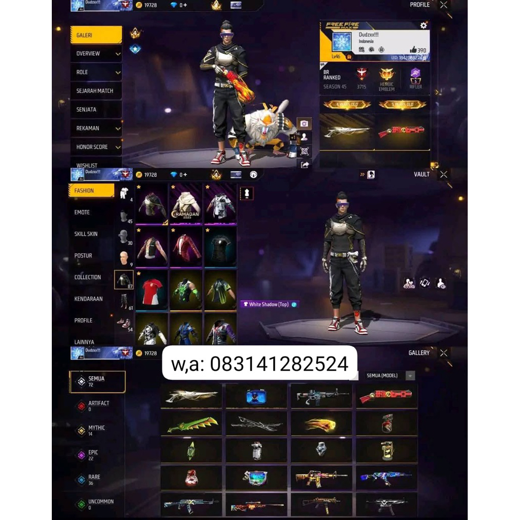 jual akun free fire sultan