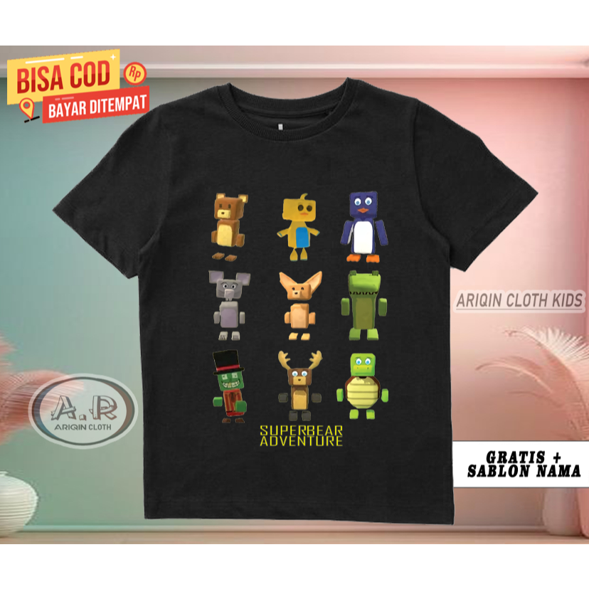 baju kaos anak karakter game super bear adventure