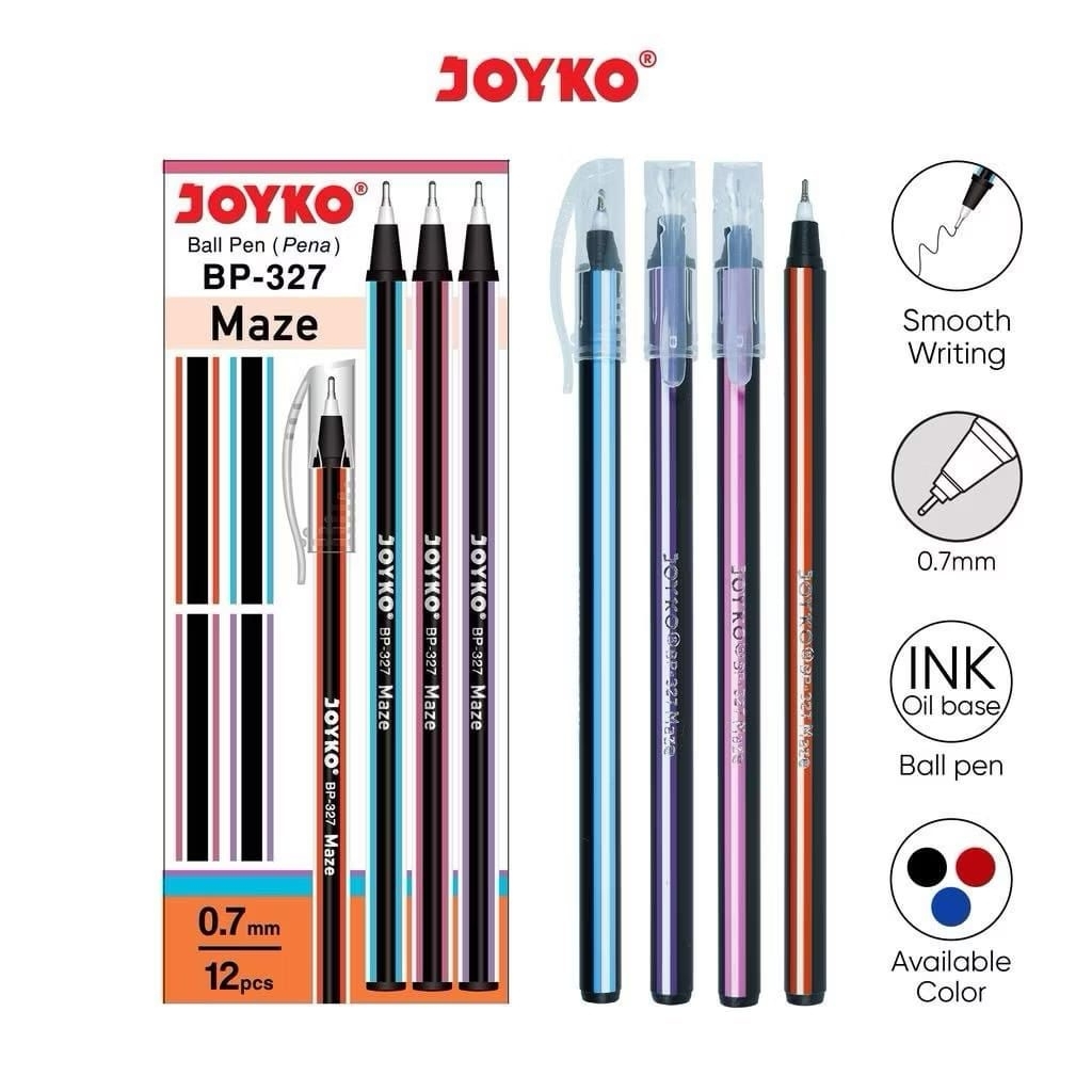 1 Kotak isi 12 Pena Joyko BP 327 Maze bc Hitam