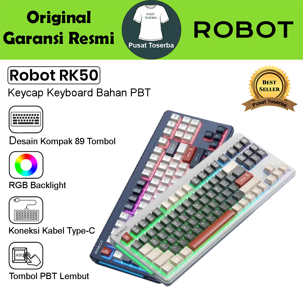 Keyboard Robot RK50 Rainbow Backlight - Desain Kompak 89 Tombol - Koneksi Kabel Type-C