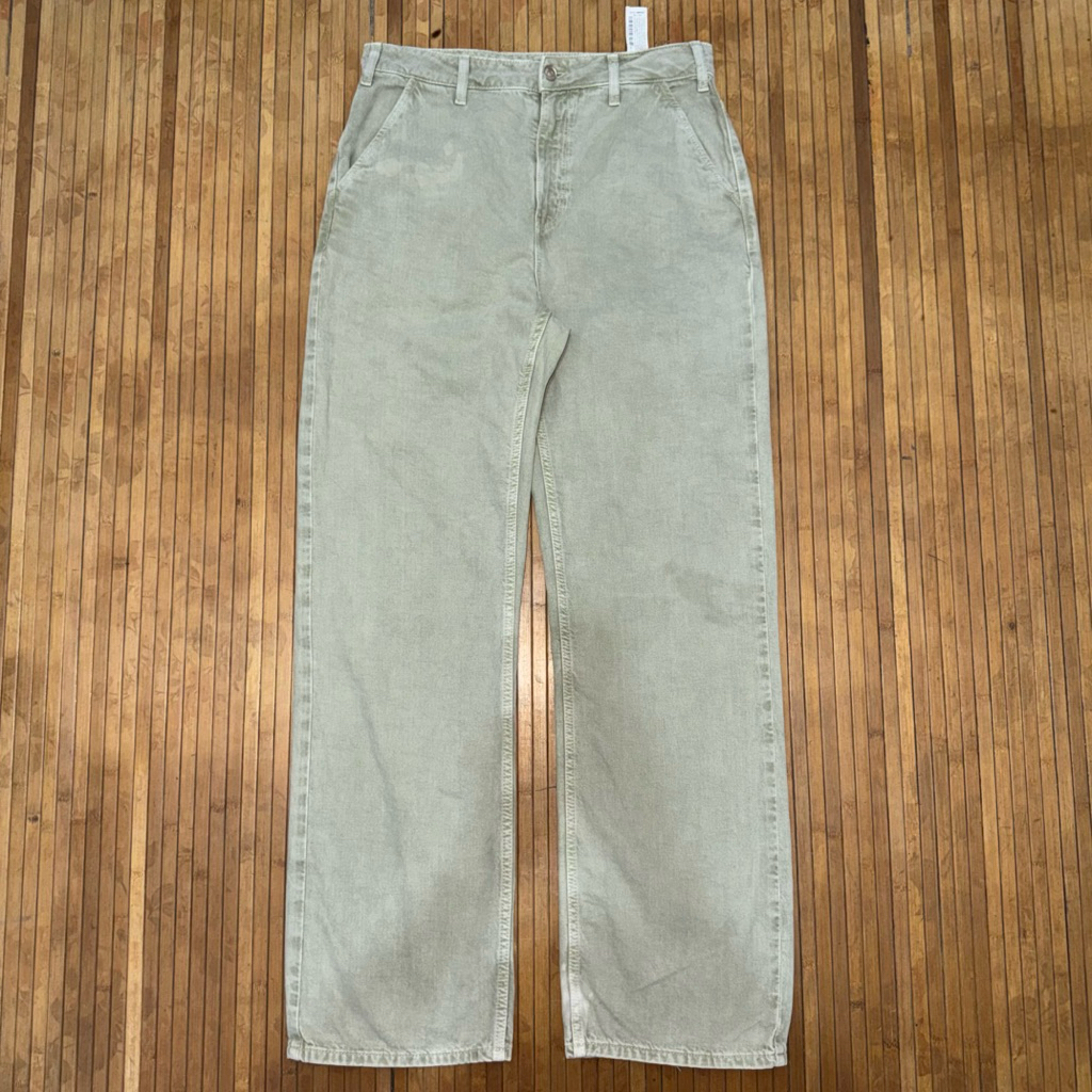 ZARA MAN GREEN ARMY FADED WIDE FIT DENIM JEANS massimo dutti