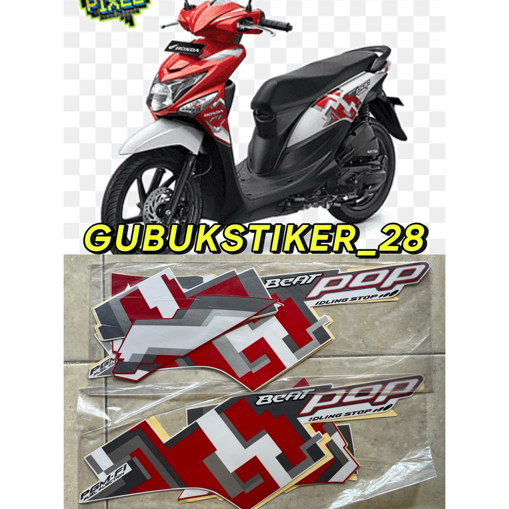 ORIGINAL STRIPING STIKER LIS BODY MOTOR HONDA BEAT POP 2014-2015-2016-2017-2018 MERAH PUTIH