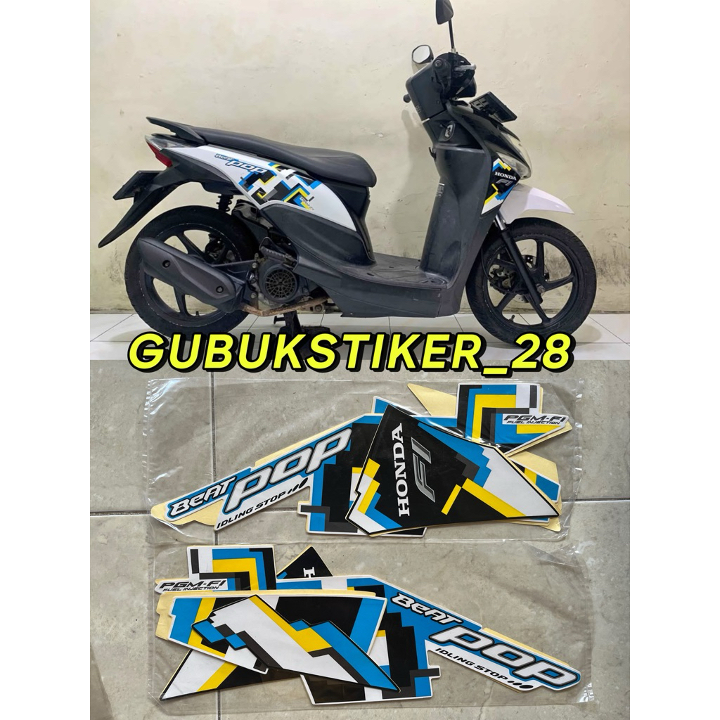 ORIGINAL STRIPING STIKER LIS BODY MOTOR HONDA BEAT POP 2014-2015-2016-2017-2018 HITAM PUTIH