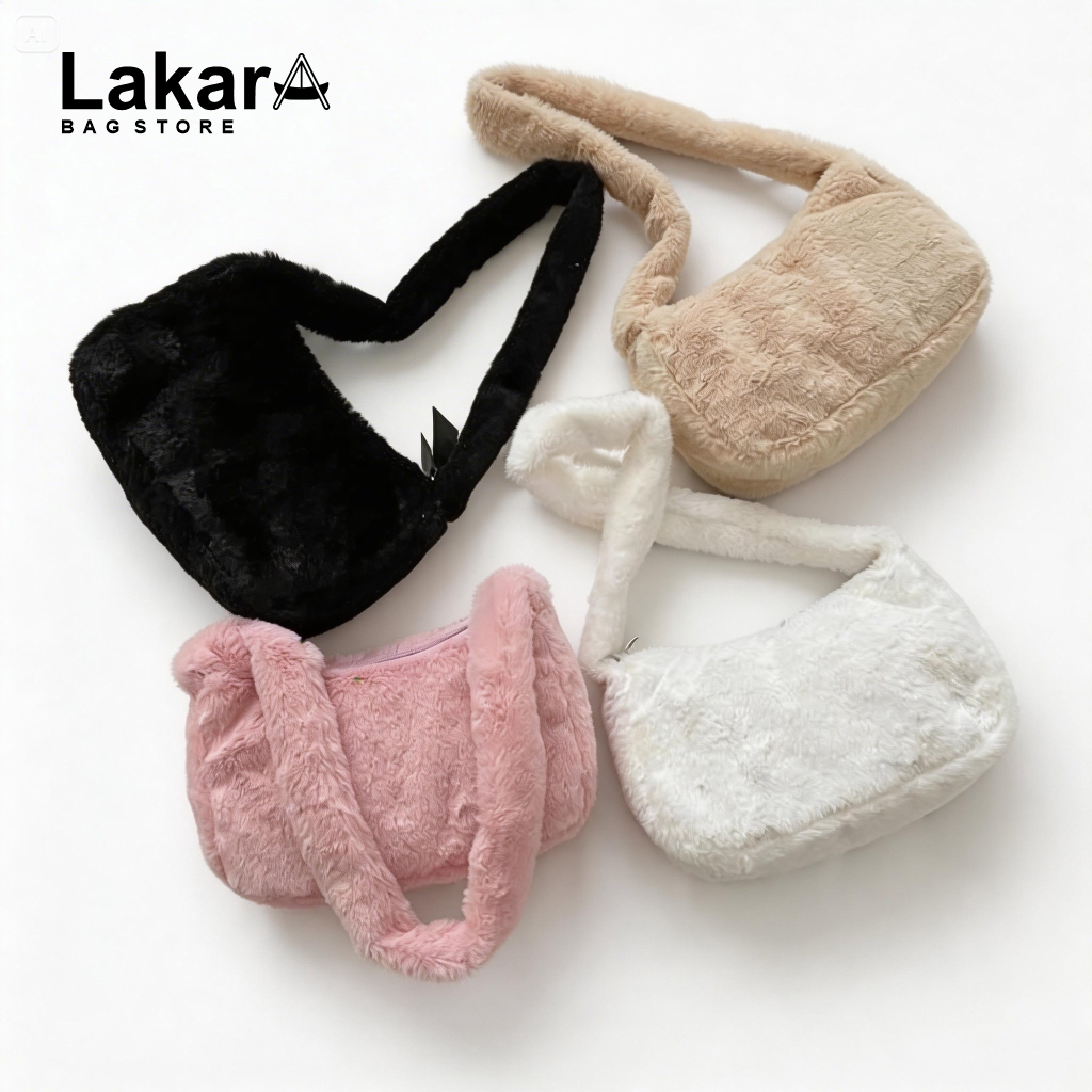 Tas Bahu Bulu Wanita Korea / Fur Shoulder Bag Fluffy / Tas Selempang Bulu Halus Import Lucu