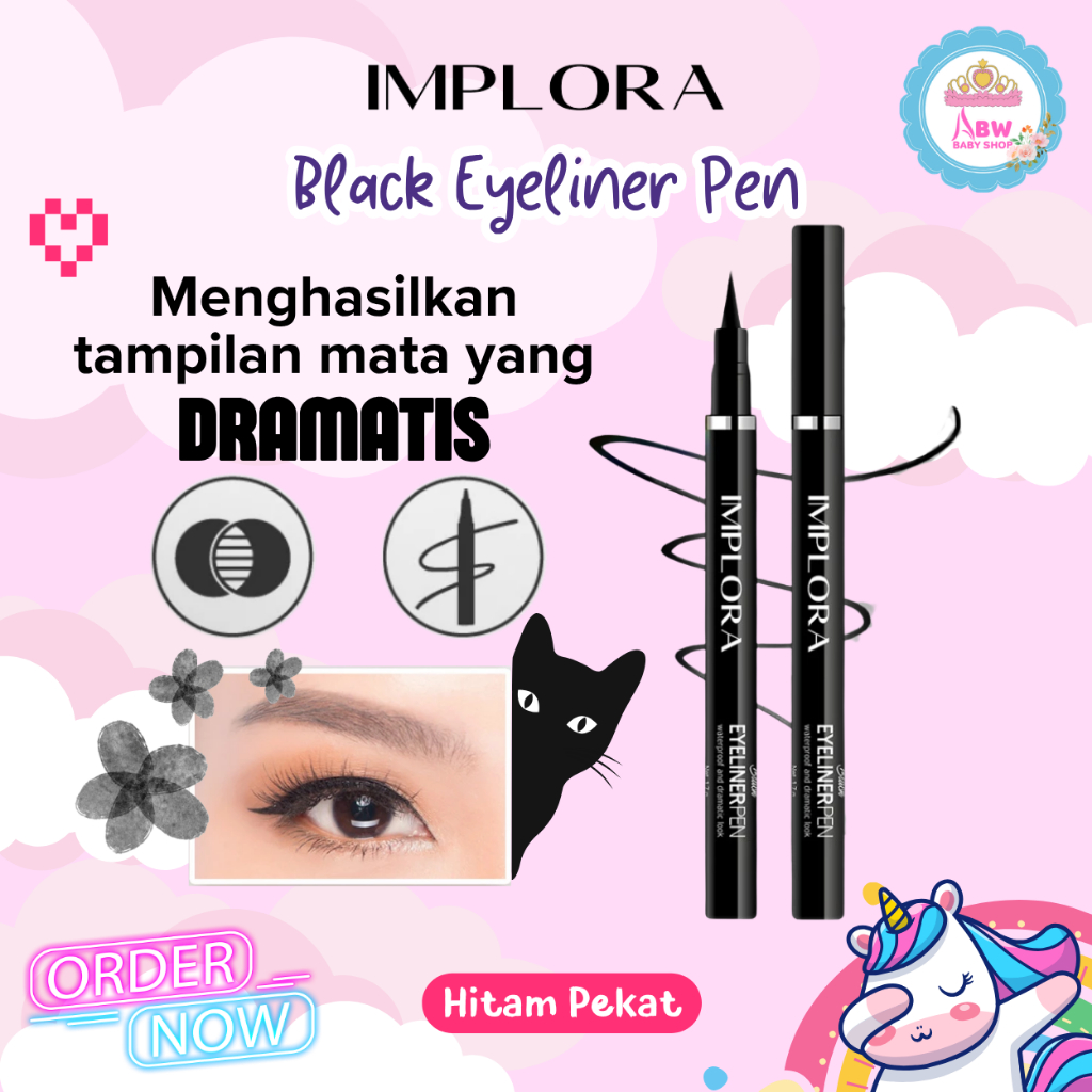 Implora Eyeliner Pen Warna Hitam Pekat Black Eye Liner Ujung Runcing Easy Use & BPOM