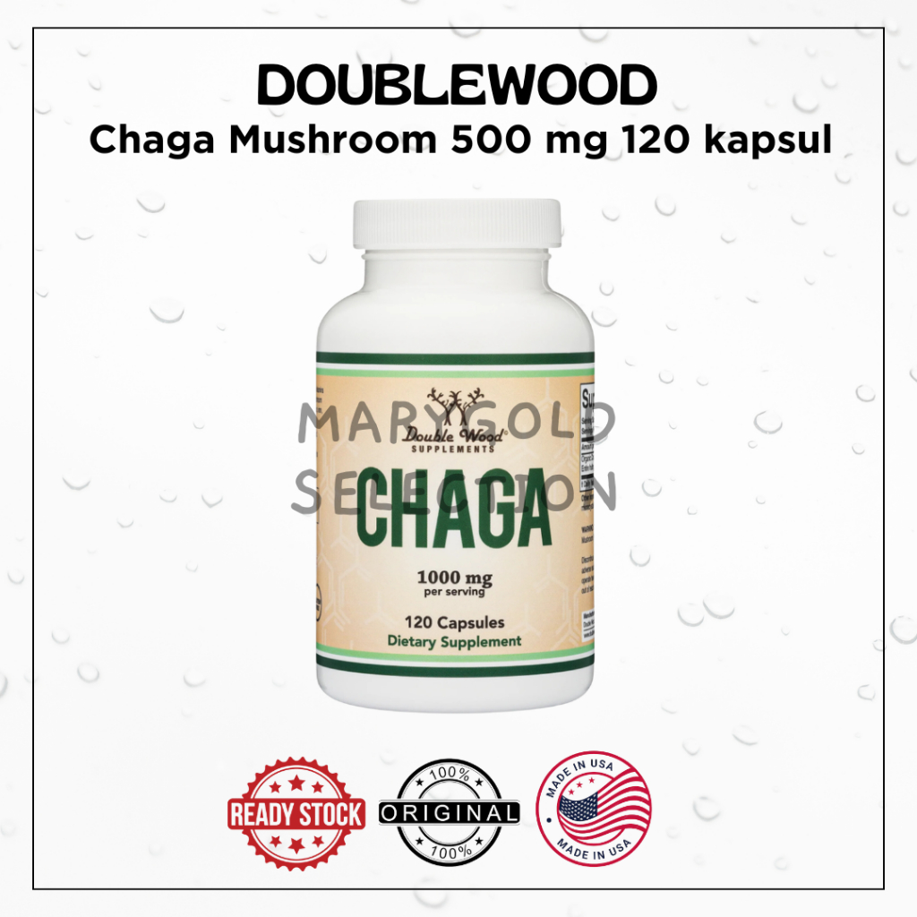 Chaga Mushroom 1000 mg isi 120 Double Wood Supplement extract jamur anti kanker powder lingzhi bubuk