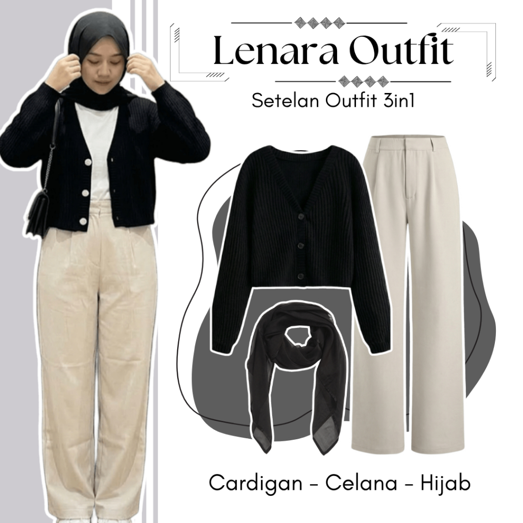 One Set Setelan Wanita | Cardigan, Celana High Waist, Hijab | Outfit Hijab Casual, OOTD Wanita Hijab