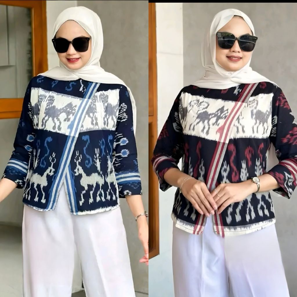 Blouse Tenun Troso, Baju Atasan Blouse Tenun Troso, Baju Blus Kerja Kantor Formal Tenun 190