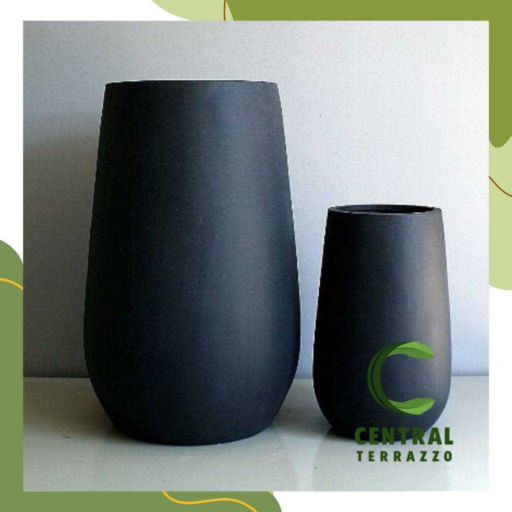 Pot terrazzo I pot teraso tipe gendang hitam doof