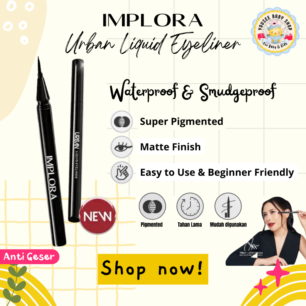 Implora Urban Liquid Eyeliner Waterproof Hitam Prilly's Choice Tahan Lama Matte Finish Warna Super P