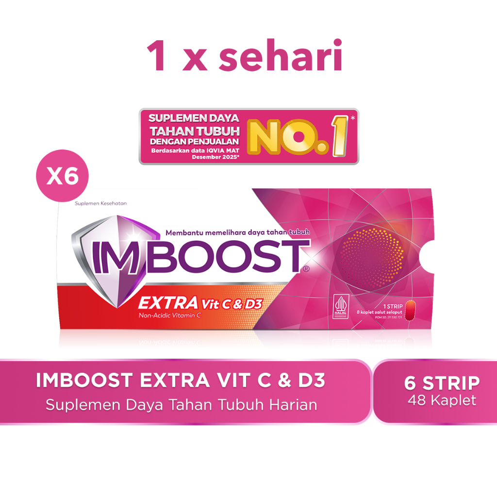 Imboost Extra Vit C & D3 Suplemen Tablet Daya Tahan Tubuh Non-Acidic Vitamin C isi 6 Strip @8 Kaplet