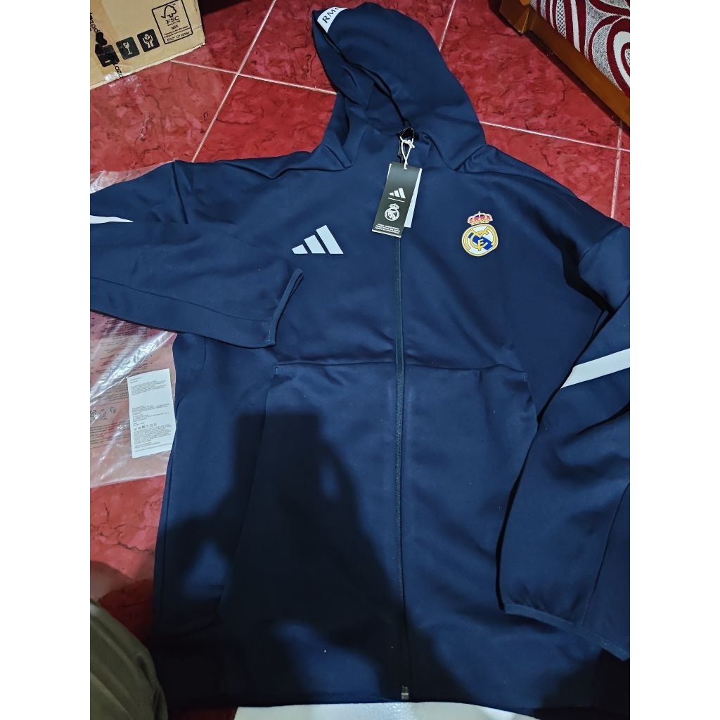 Adidas Real Madrid ZNE Hoodie Anthem Warna Navy Size M Kondisi Baru Original Resmi