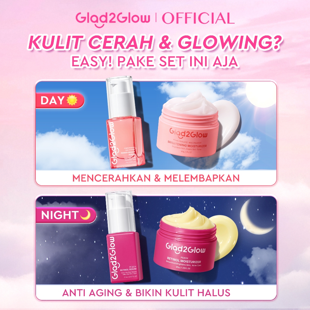 [LIVE ONLY]Glad2Glow Day & Night Renew Cerah Bundle 4-IN-1 Moisturizer+Serum Set Brightening 10%Niac