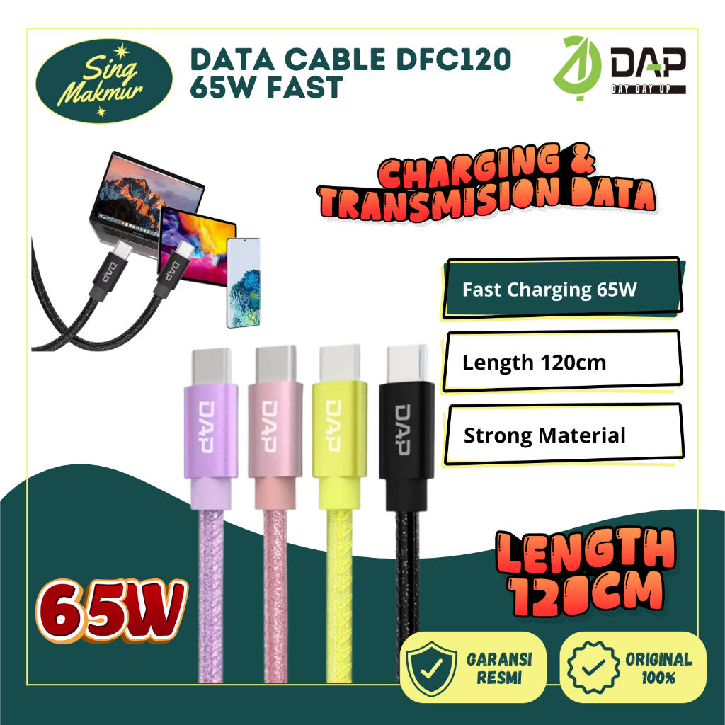 DAP DFC120 data cable 65W high speed data transfer Type C to Type C Kabel data fast charging