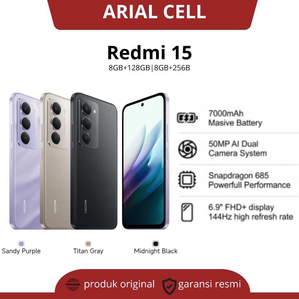 REDMI 15 RAM 8/128GB 8/256GB (8+8 Extended RAM) Garansi Resmi Redmi Indonesia