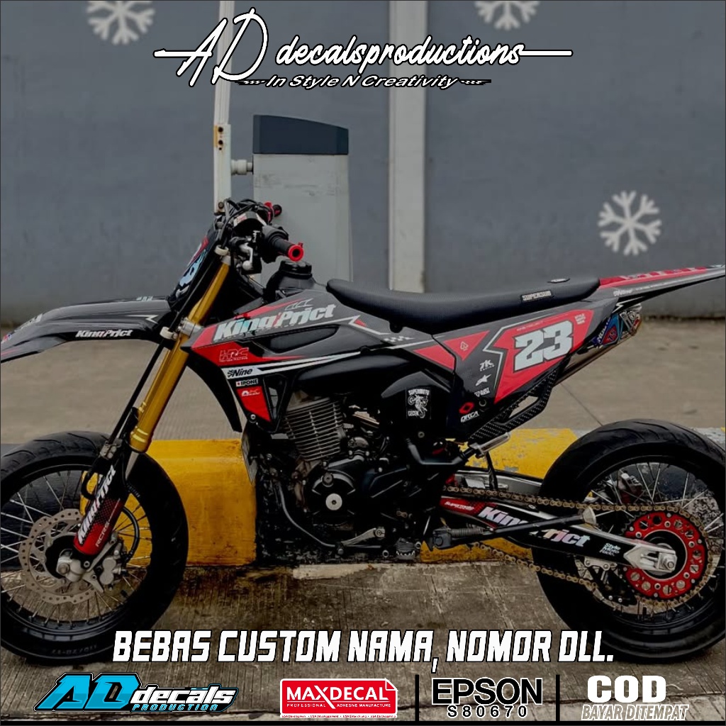 Sticker Decal Motor CRF 450r , crf 150L, KLX Fullbody Custom Putih List Merah SUPERGLOSSY BEBAS REQU