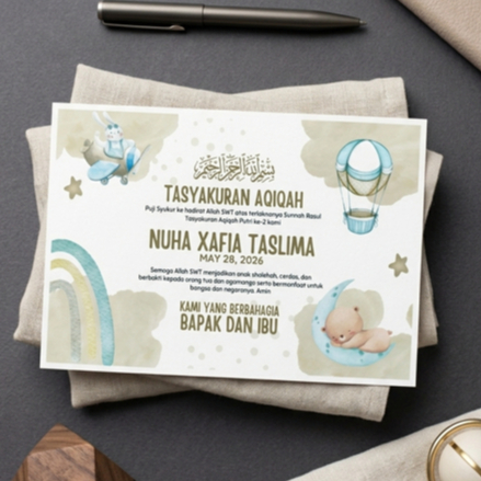 Kartu Ucapan Tasyakuran Untuk Berkat/Nasi Kotak | Kartu Aqiqah/Khitanan/7 Bulanan ( 1 Pack isi 27 Pc