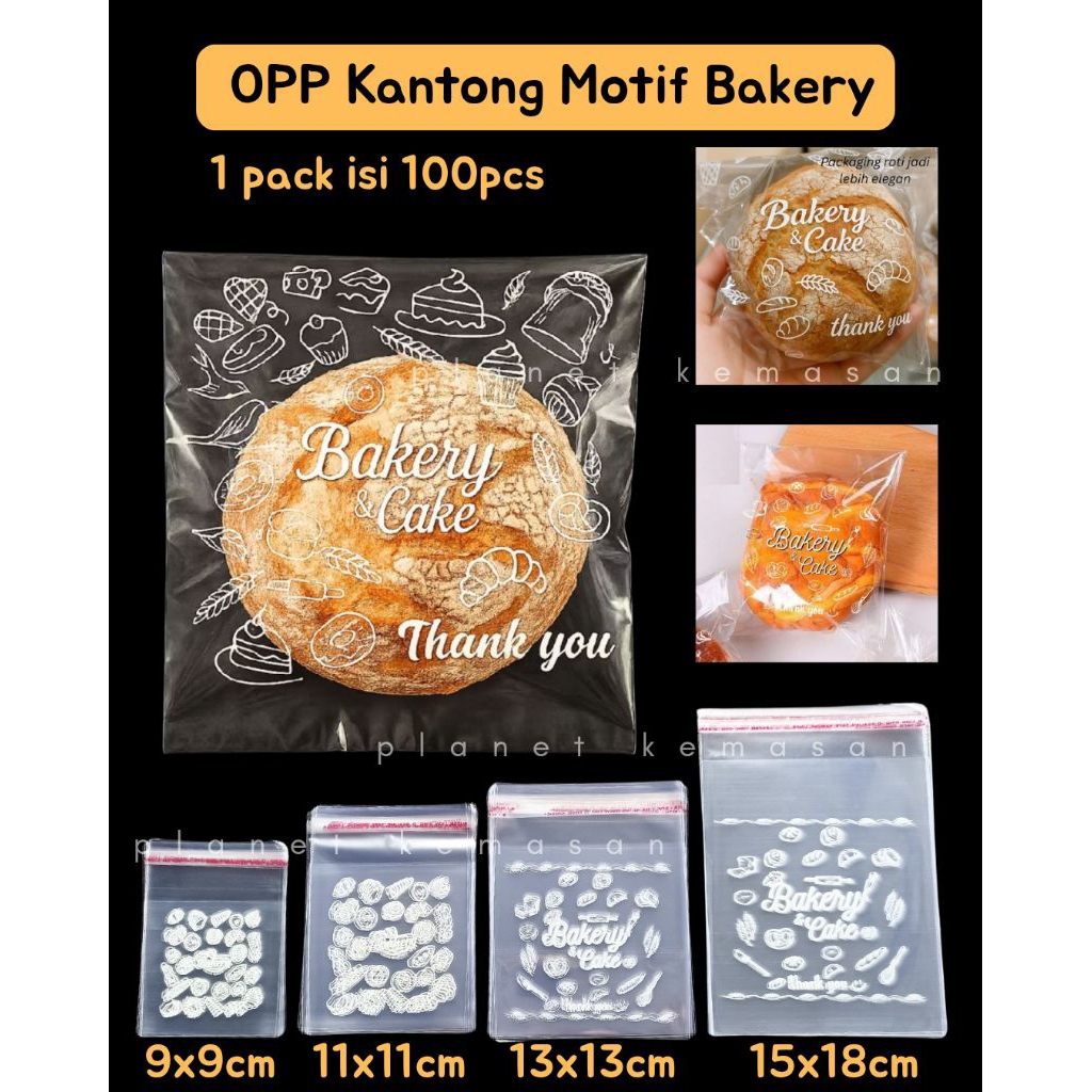 [Isi 100] Plastik OPP Roti Transparan Motif Bakery 100 Lembar / OPP Kantong Roti / Plastik Roti OPP