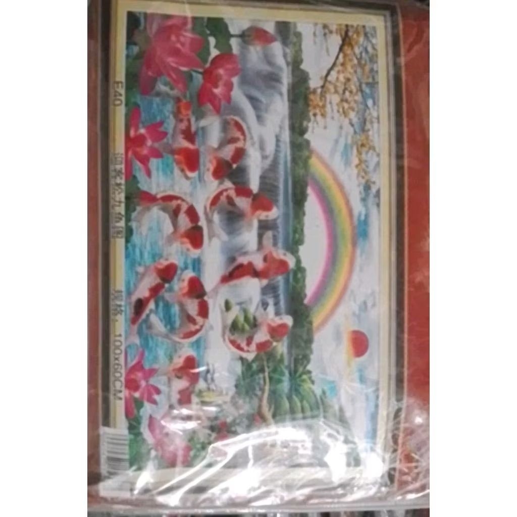 paket kristik ikan koi 11ct pola kain indah