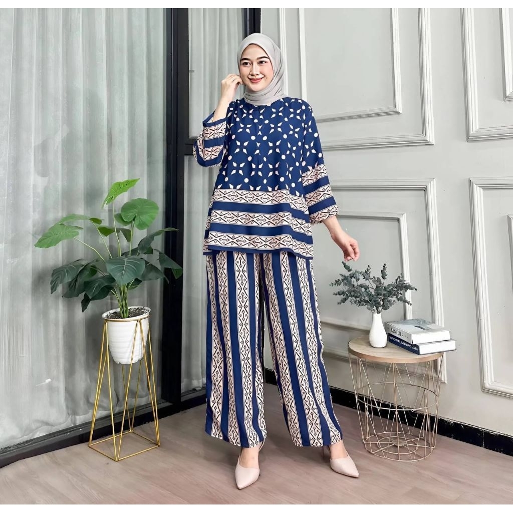 Setelan Jumbo Wanita ONE SET SALURINA | LD 130 | Busui Friendly | Baju Set Big Size