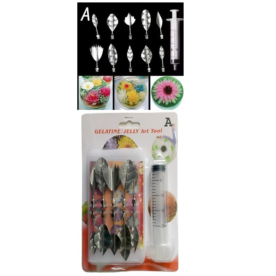 Puding Noozzle 3 D Bunga Jello Gelatin Suntik Hias Kue Stainless Steel Jelly Art Tool Set