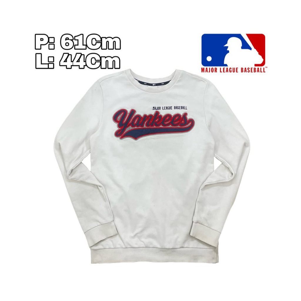 B66 Baju Crewneck Sweeter MLB Yankess Sweetshirt Putih Tebal Sweeter Lengan Panjang