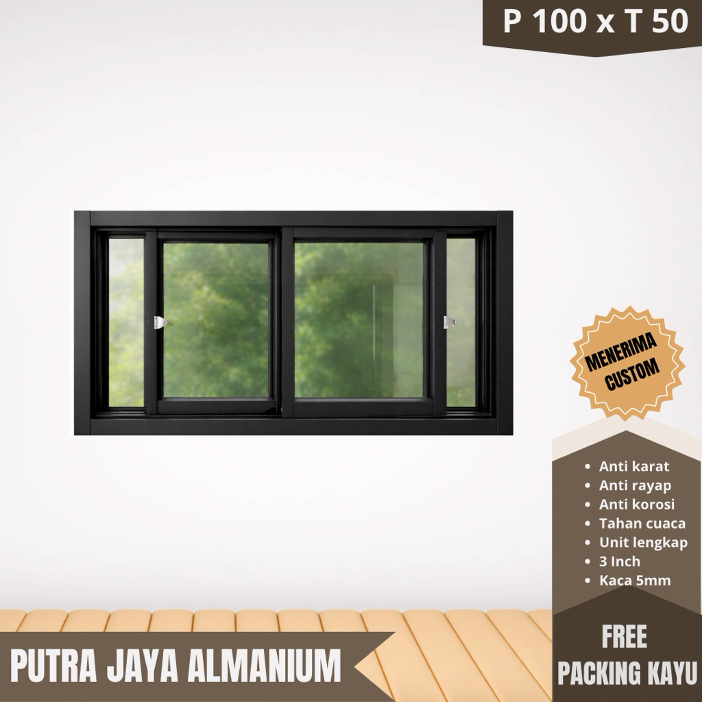 Jendela Aluminium Sliding Polos T 50 x L 100