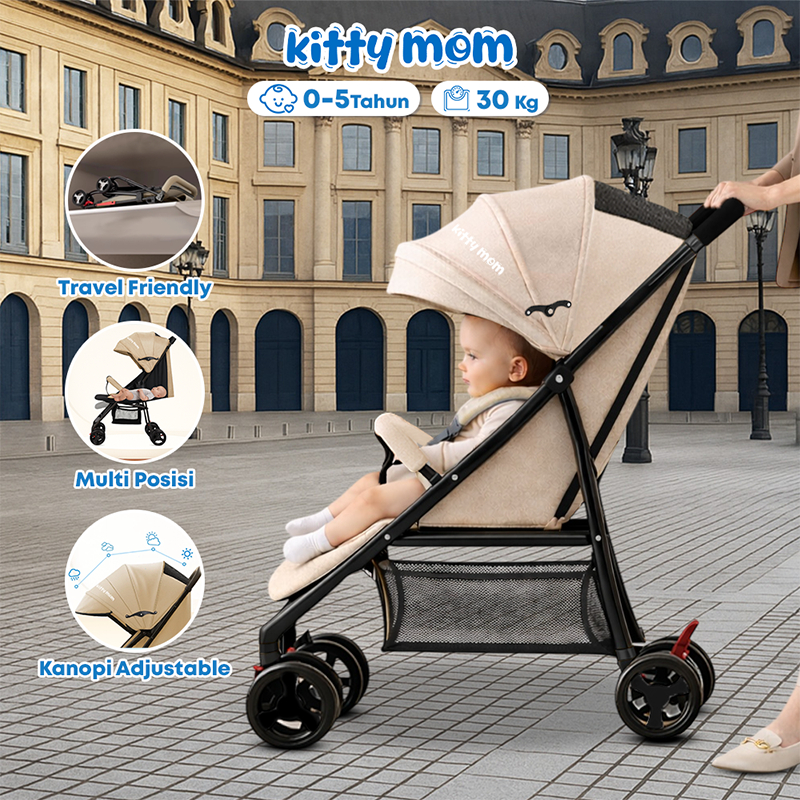 Kitty Mom Stroller Bayi Lipat Travelling Newborn Cabin Size Dorong Travel Friendly Mudah Dilipat Mul