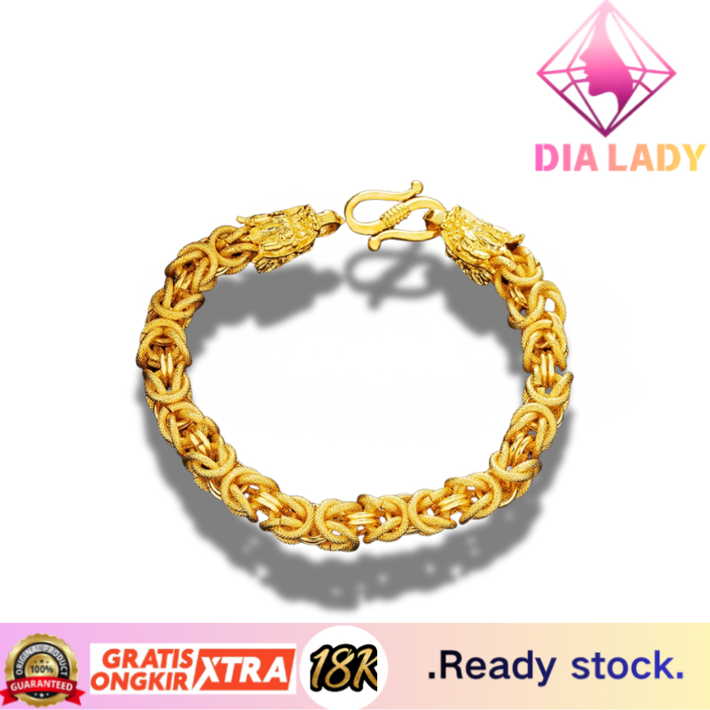 Gelang kepala naga berlapis emas untuk pria Gelang wanita tidak pernah pudar gelang dewasa, berlapis
