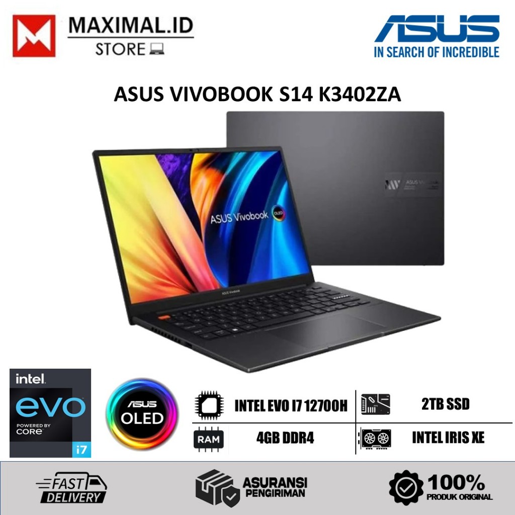 Laptop Asus Vivobook S14 Intel Evo i7 12700H Ram 16GB 2TB SSD Oled Windows 11 Original