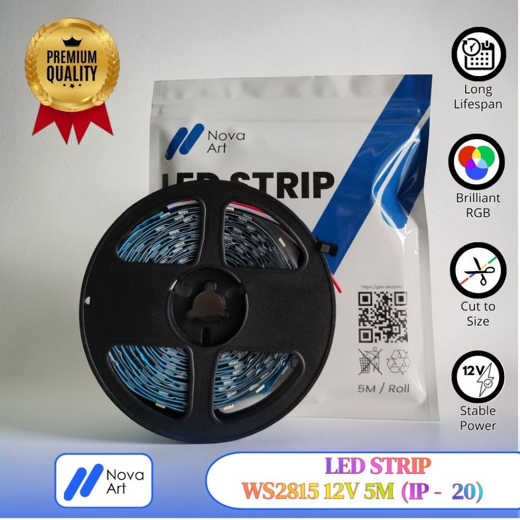 Led Strip Nova Art RGB WS2815 12v 5m - Indoor ip20 PCB Hitam - WS2815 Hitam, High Quality