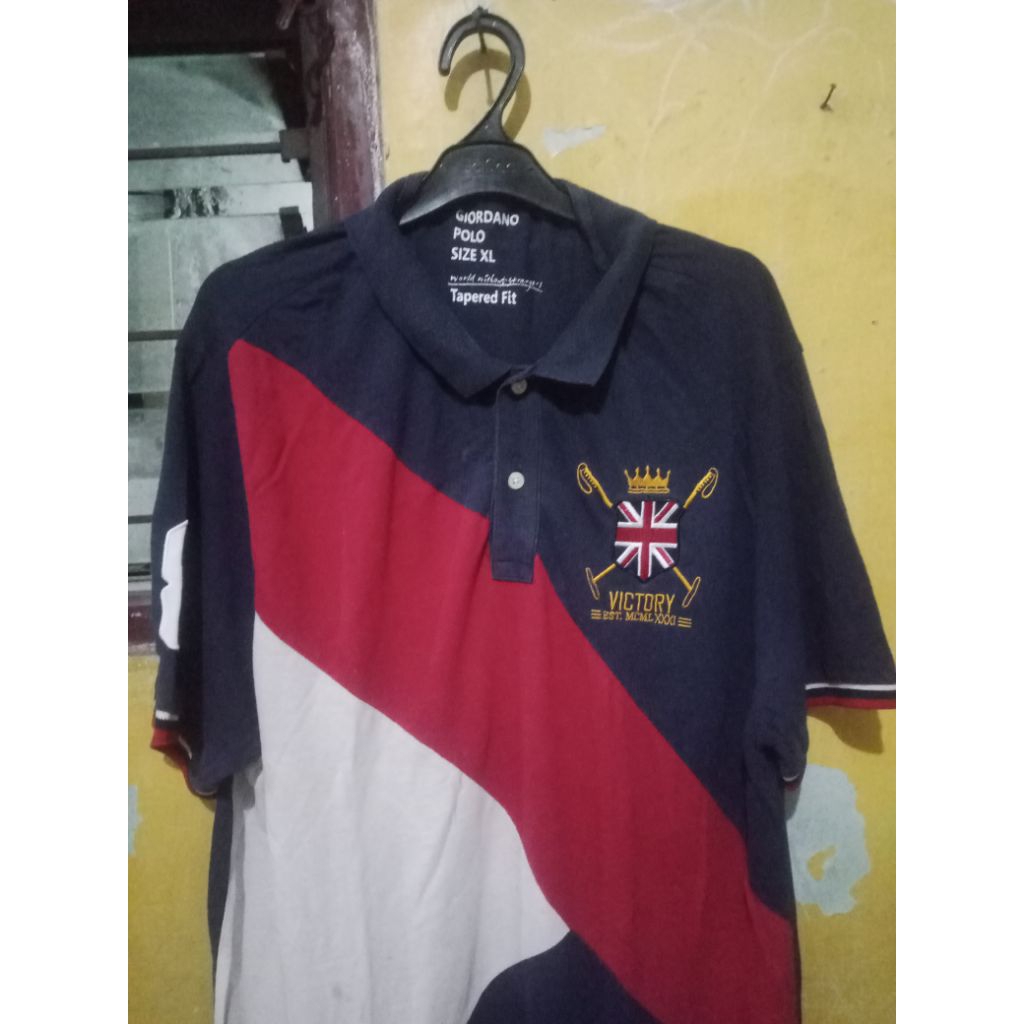 Kaus Polo Giordano Pria Warna Putih Merah Navy Size XL