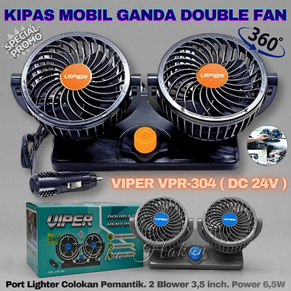 Kipas Angin Mobil 24V Viper Double Fan 24Volt VPR-304 Car Fan Kipas Angin Mobil Ganda Double Headed 