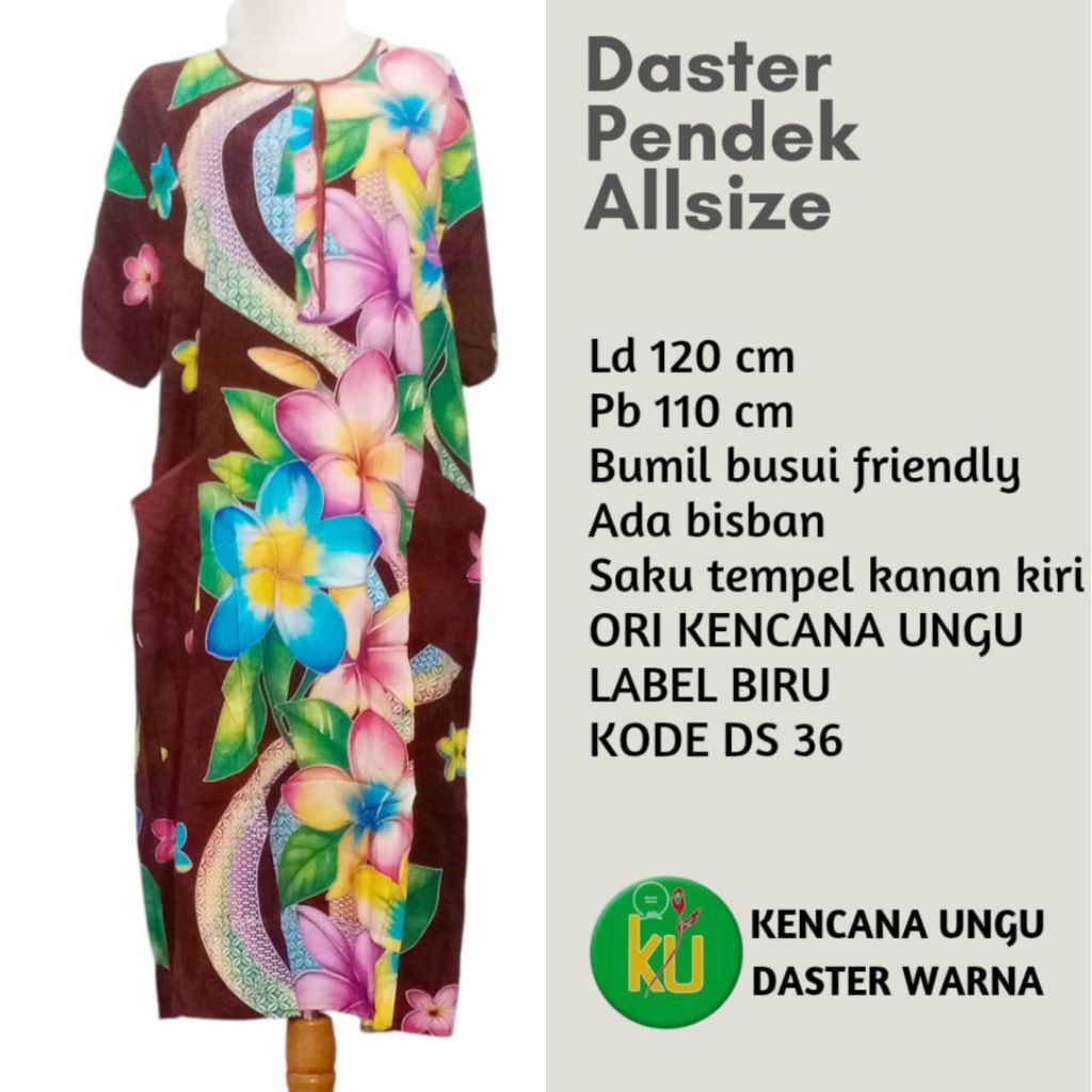 Batik Kencana Ungu 36 Label Biru Daster Lengan Pendek Kekinian Bahan Rayon Premium Busui Kancing Dep