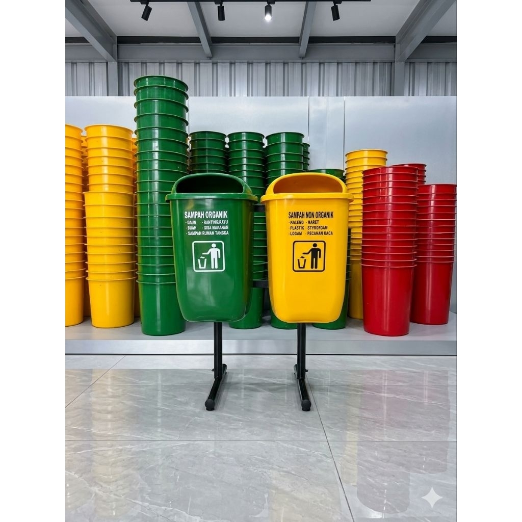 tempat sampah oval 60L 2 pilah, tempat sampah, tempat sampah fiberglass